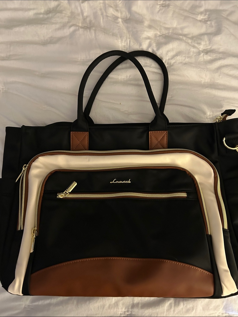 LOVEVOOK Black & Brown Computer/Tote Bag with Cream Trim